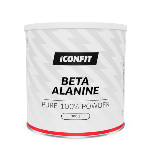ICONFIT Beta-Alanine (300 g) — correctly sized transparent label on lightning-pattern can