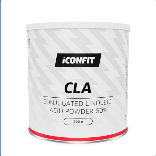 ICONFIT CLA Powder (300 g) — correctly sized transparent label on lightning-pattern can